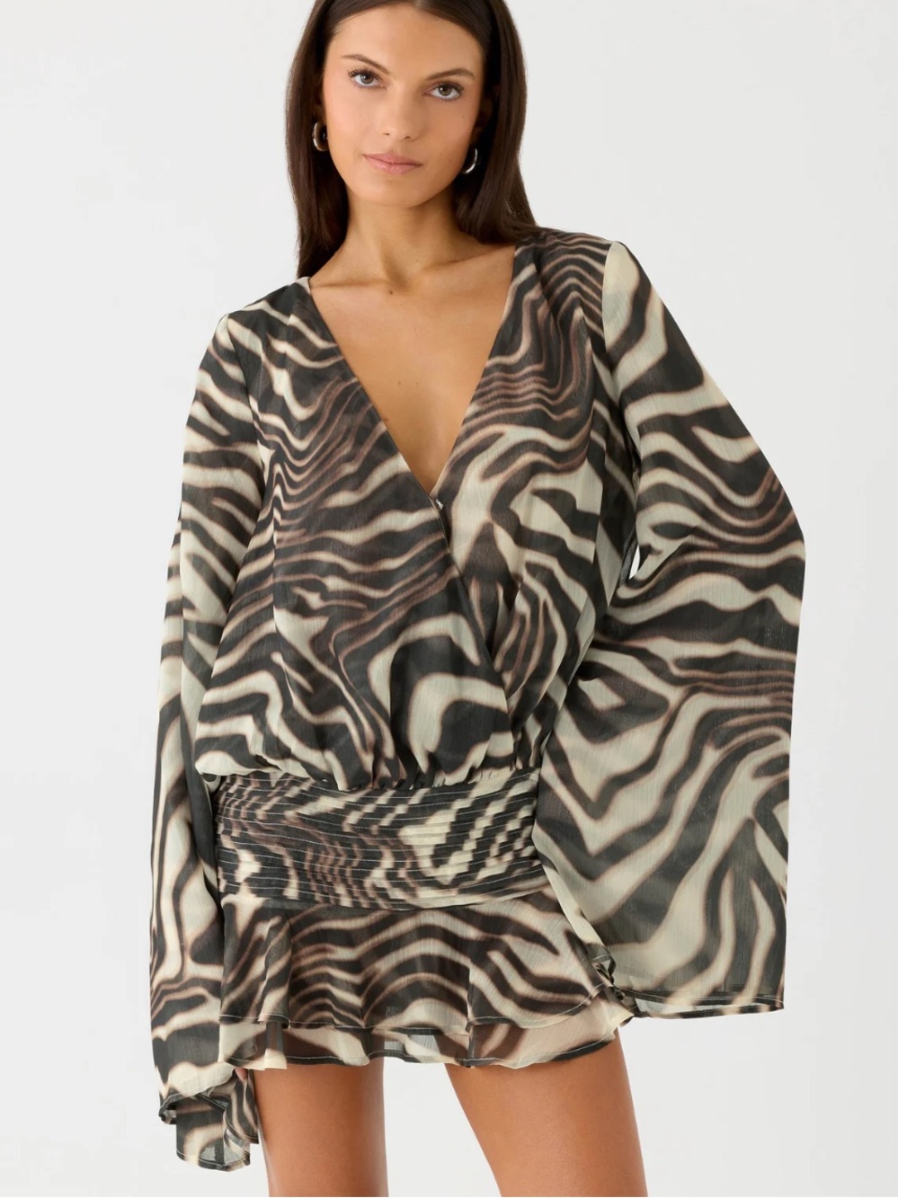 NWT Peppermayo Zebra-Print Elisana Mini Dress in Black and Cream